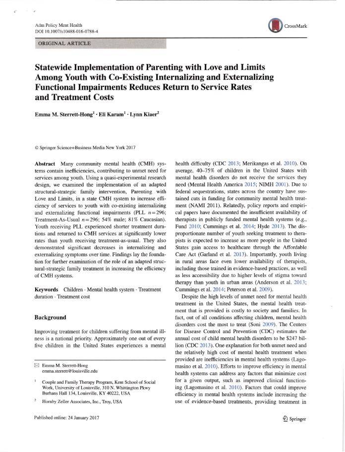 Statewide Implementation of Parenting with Love and Limits